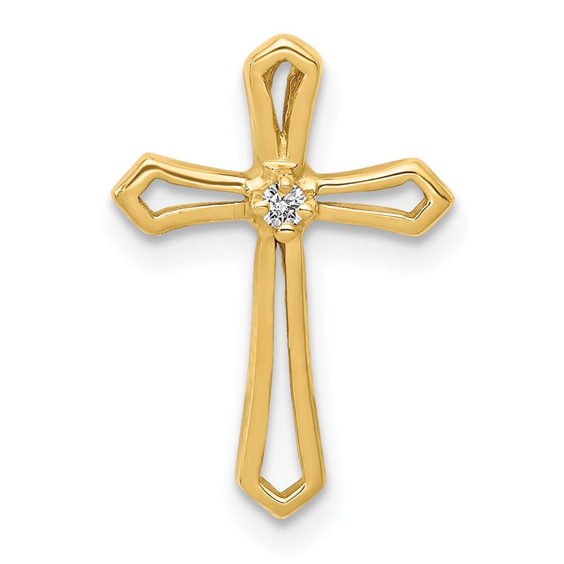 14K Yellow Gold AA Real Diamond Cross Pendant