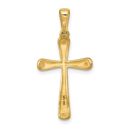 14K Yellow Gold AA Real Diamond Cross Pendant