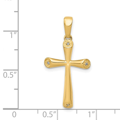 14K Yellow Gold AA Real Diamond Cross Pendant
