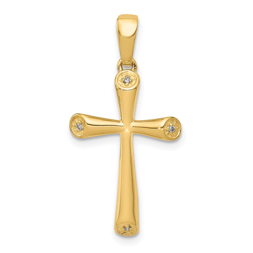 14K Yellow Gold AA Real Diamond Cross Pendant