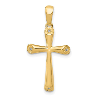 14K Yellow Gold AA Real Diamond Cross Pendant