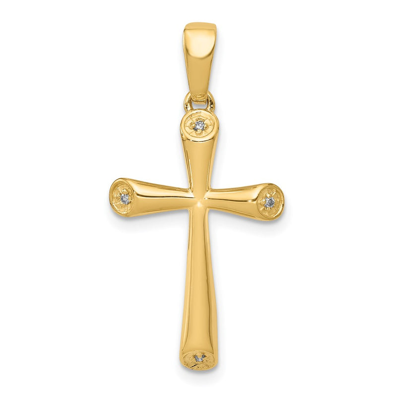 14K Yellow Gold AA Real Diamond Cross Pendant