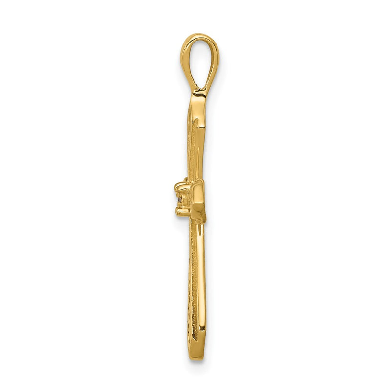 14K Yellow Gold AA Real Diamond Passion Cross Pendant
