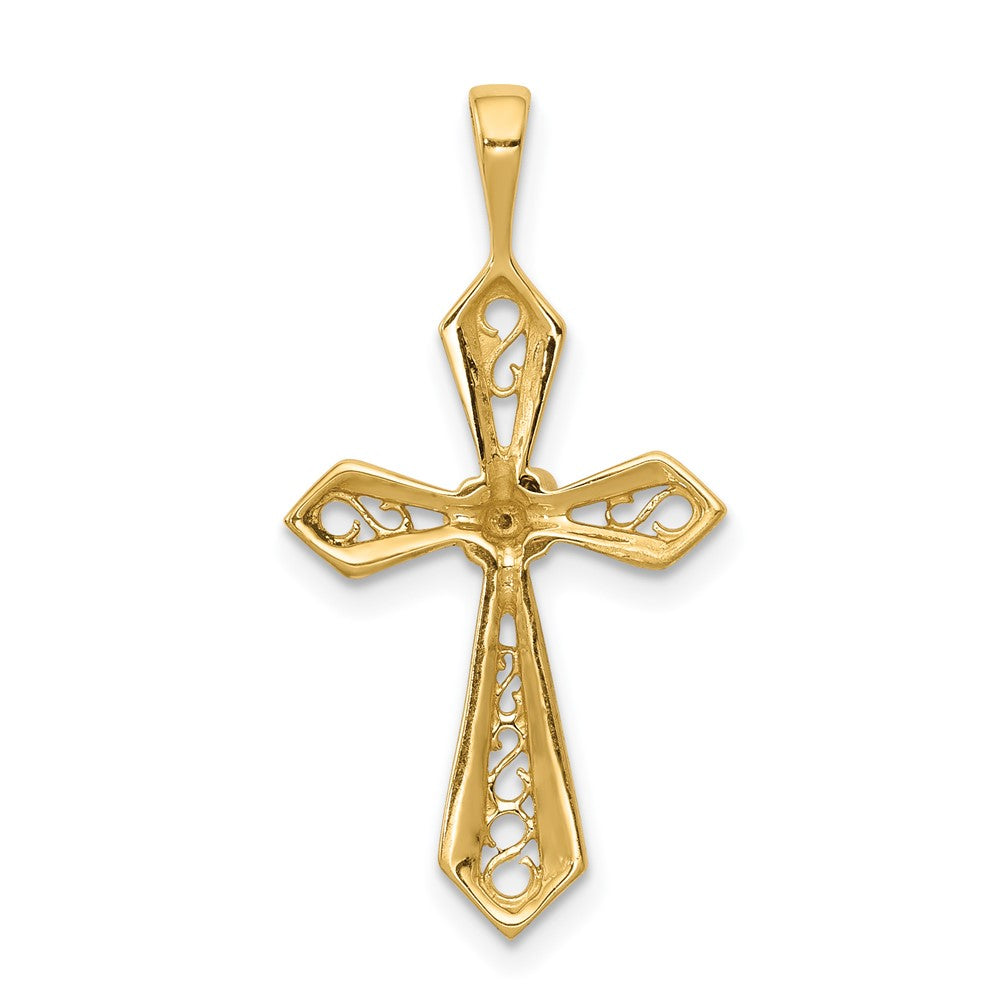 14K Yellow Gold AA Real Diamond Passion Cross Pendant