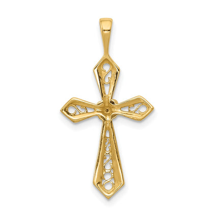 14K Yellow Gold AA Real Diamond Passion Cross Pendant