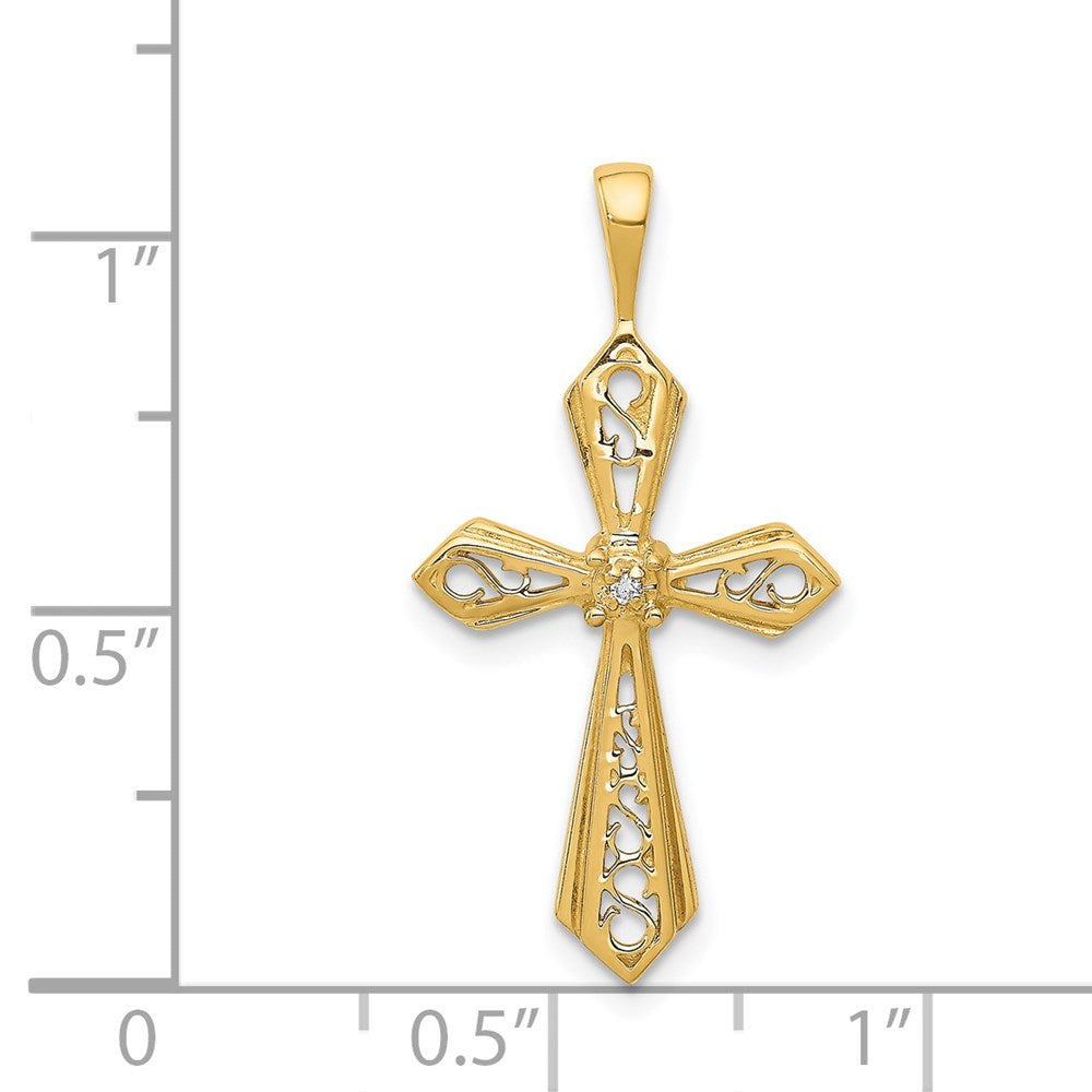 14K Yellow Gold AA Real Diamond Passion Cross Pendant