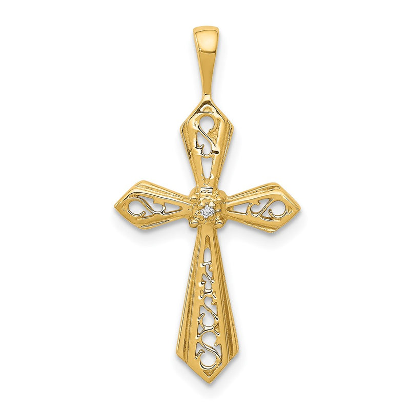 14K Yellow Gold AA Real Diamond Passion Cross Pendant