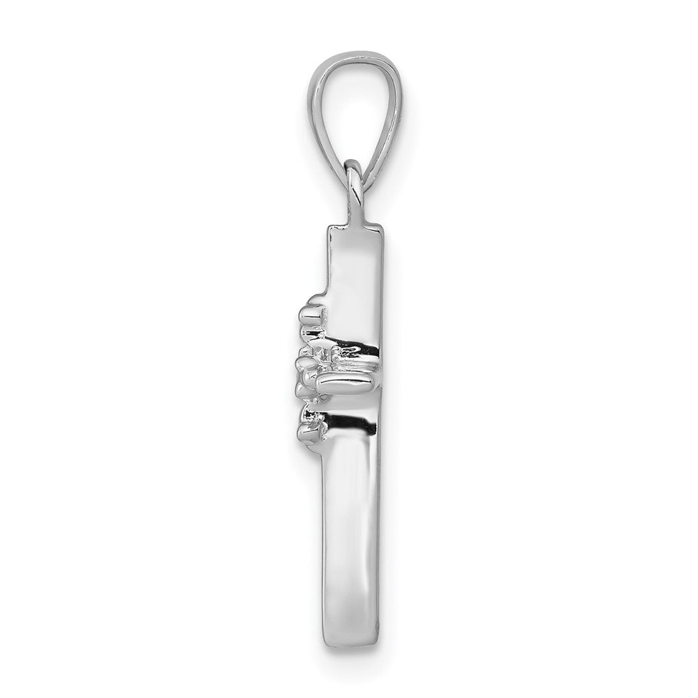 14k White Gold .01ct. Real Diamond Polished Budded Cross Pendant