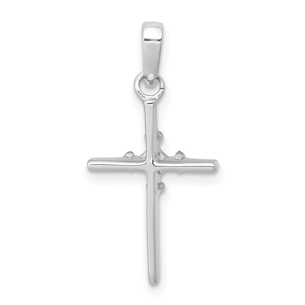 14k White Gold .01ct. Real Diamond Polished Budded Cross Pendant