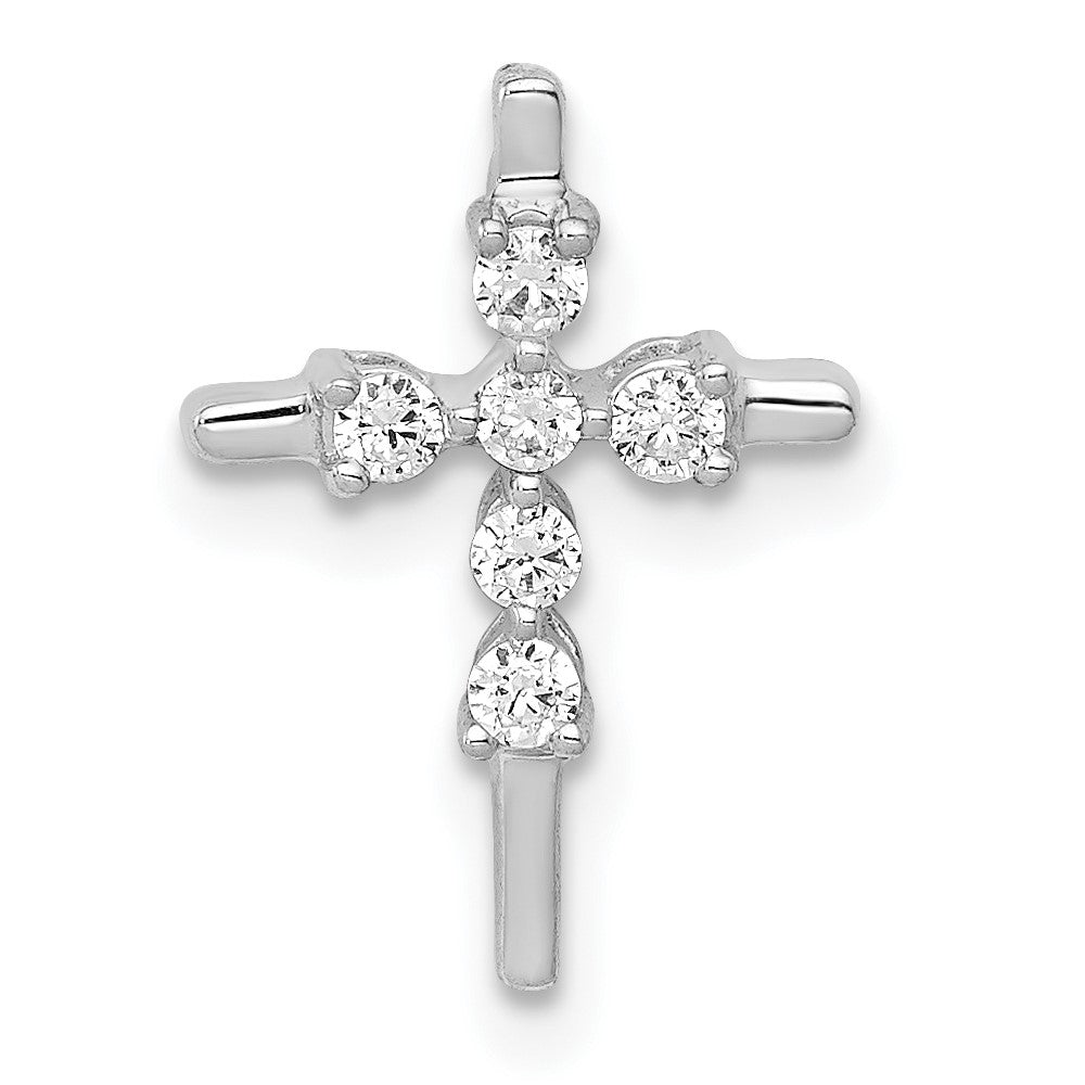 14k White Gold 1/6ct. Real Diamond Cross Chain Slide