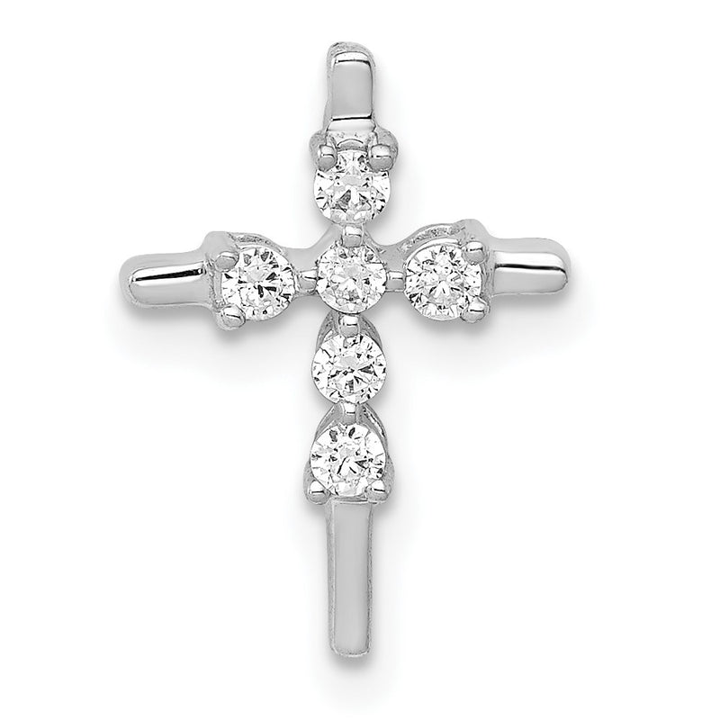 14k White Gold 1/6ct. Real Diamond Cross Chain Slide