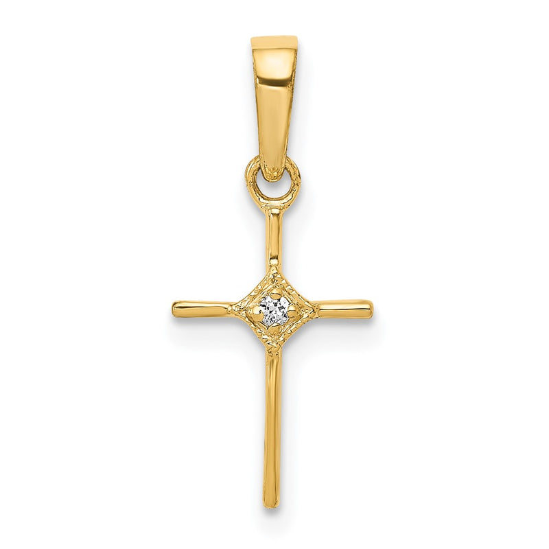14K Yellow Gold Small .01ct. Real Diamond Cross Pendant