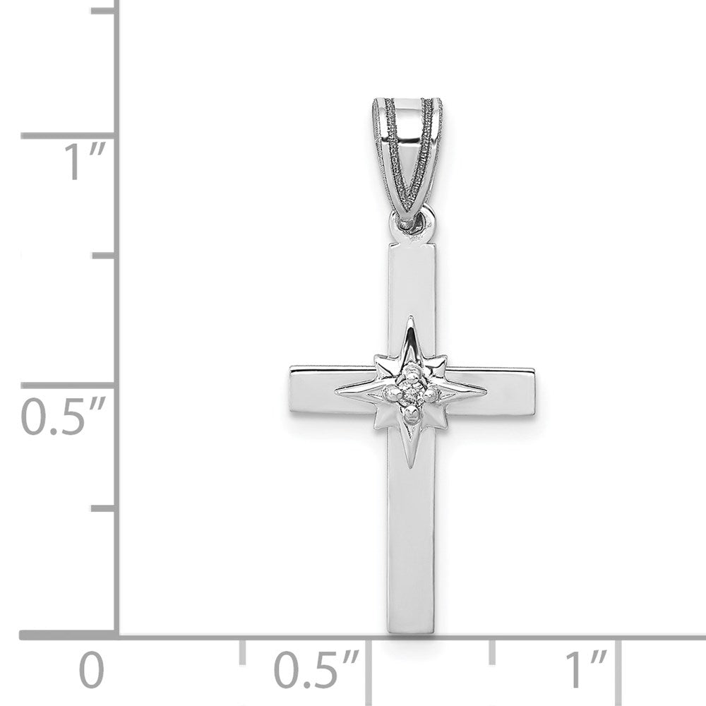 14k White Gold .01ct Real Diamond Cross Pendant