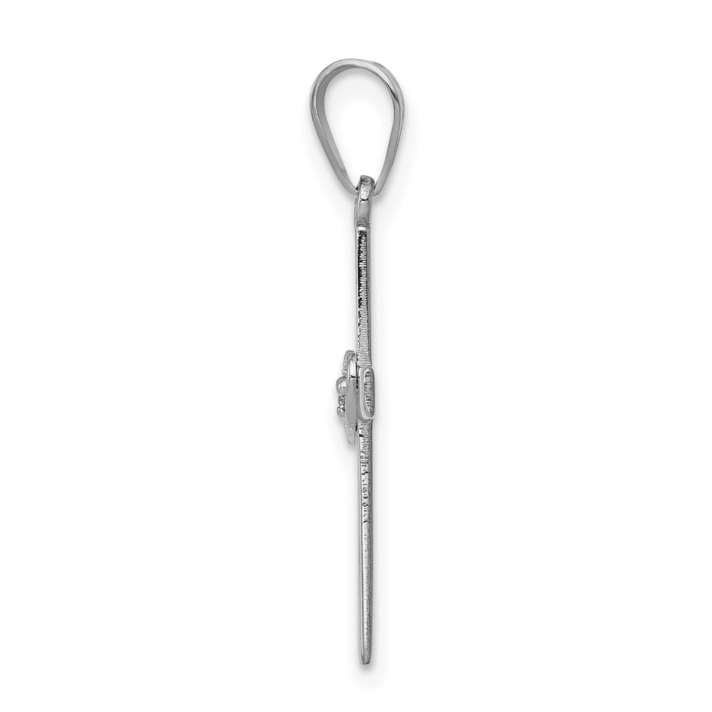 14k White Gold .01ct Real Diamond Heart Cross Pendant