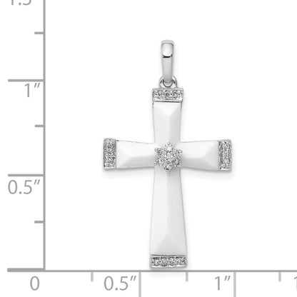 14K White Gold White Agate & Real Diamond Cross Pendant