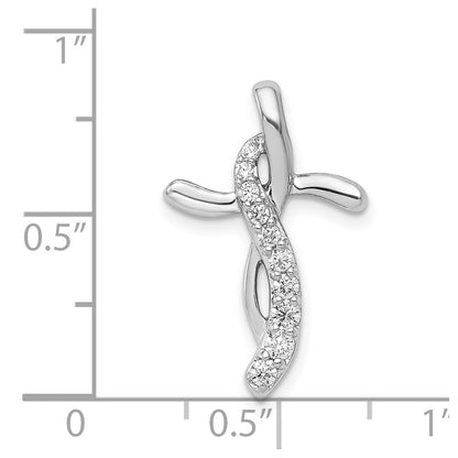 14k White Gold 1/5ct. Real Diamond Cross Chain Slide