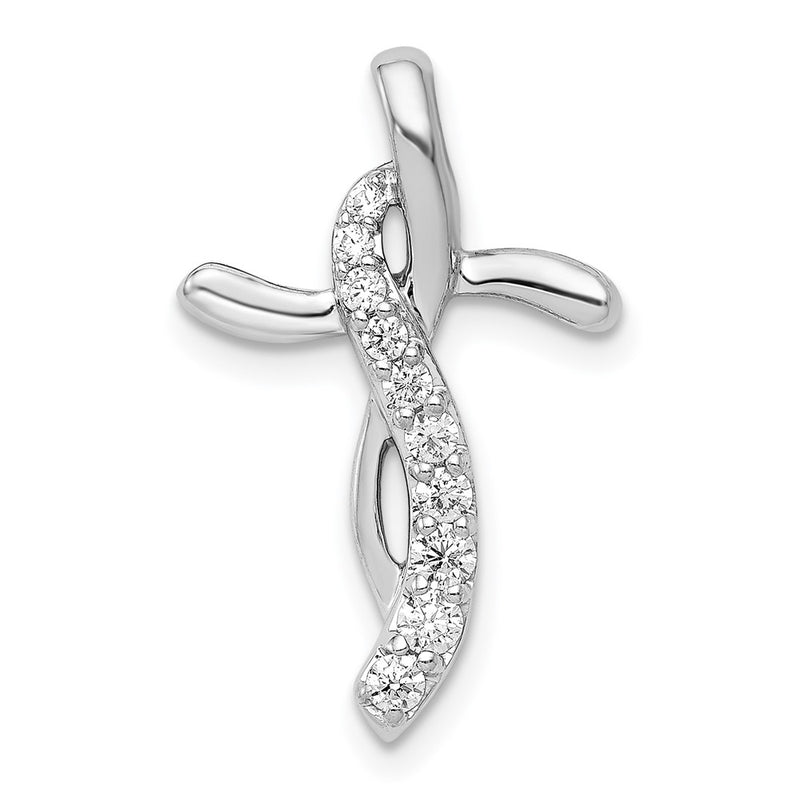 14k White Gold 1/5ct. Real Diamond Cross Chain Slide