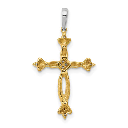 14k Two-Tone Gold 1/20ct. Real Diamond Cross Pendant