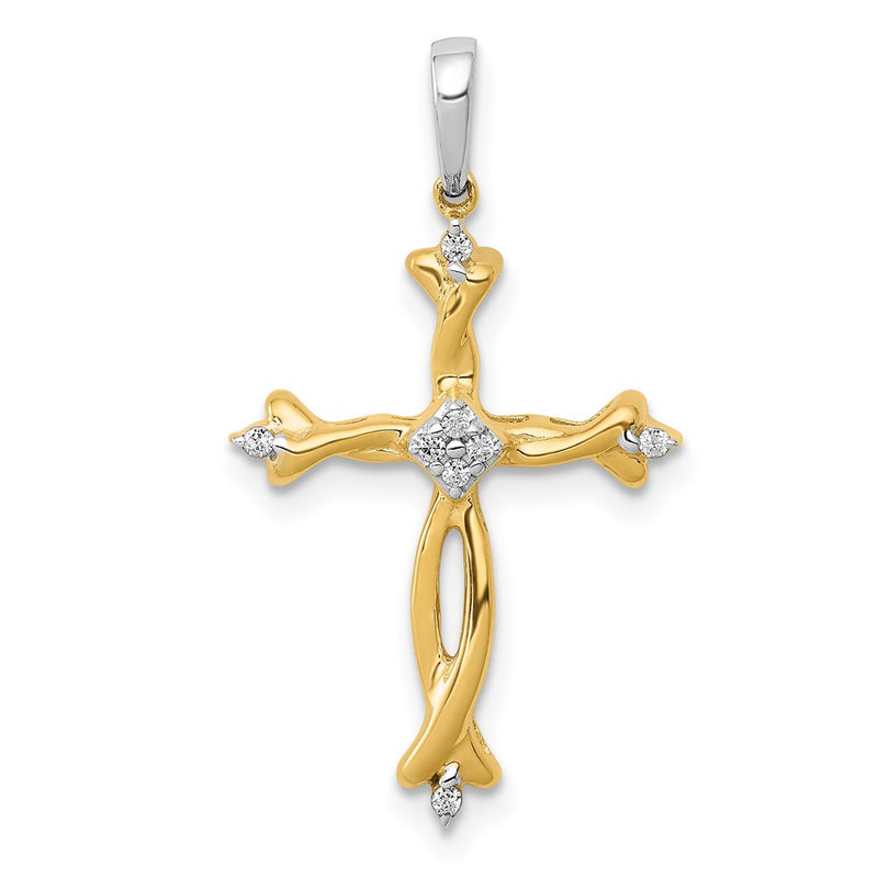 14k Two-Tone Gold 1/20ct. Real Diamond Cross Pendant
