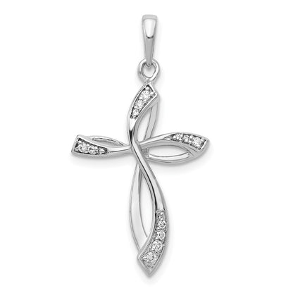 14k White Gold Real Diamond Cross Pendant