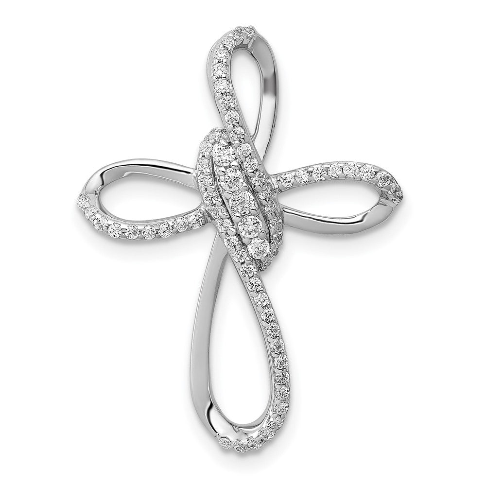 14k White Gold 1/3ct. Real Diamond Cross Chain Slide