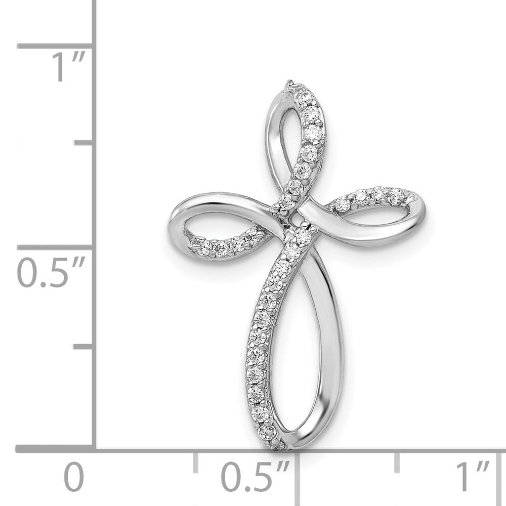 14k White Gold 1/6ct. Real Diamond Cross Chain Slide