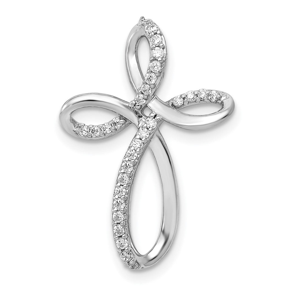 14k White Gold 1/6ct. Real Diamond Cross Chain Slide