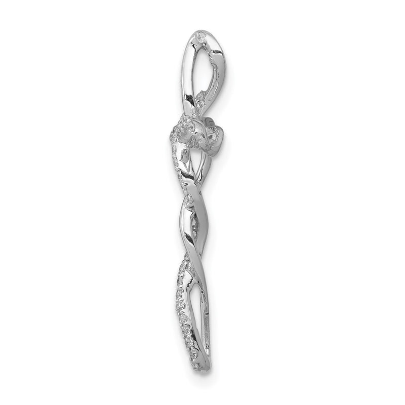 14k White Gold 1/6ct. Real Diamond Twisted Cross Chain Slide
