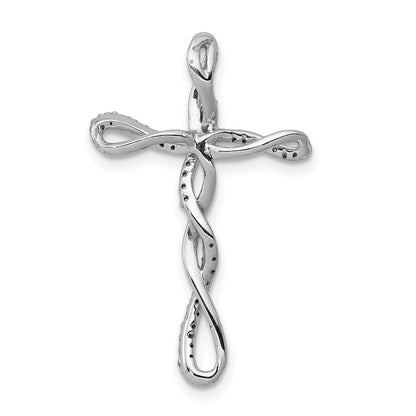 14k White Gold 1/6ct. Real Diamond Twisted Cross Chain Slide