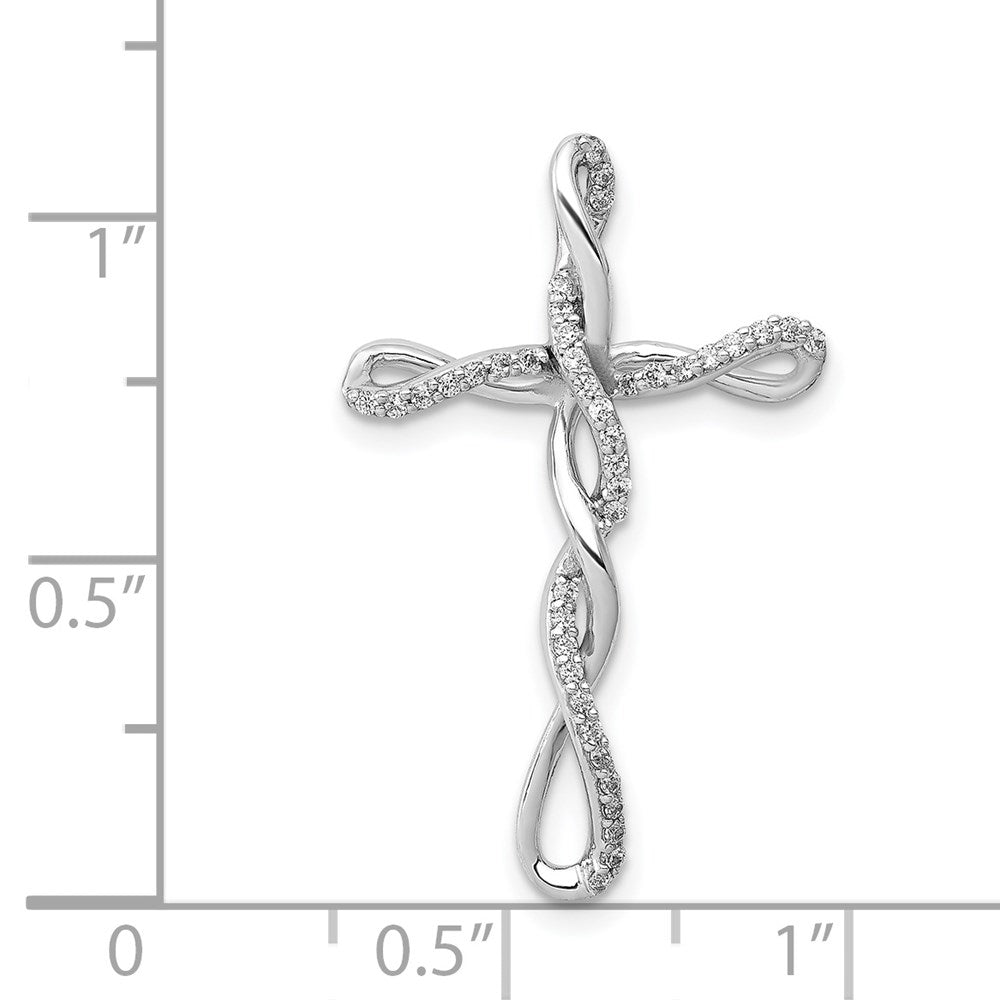 14k White Gold 1/6ct. Real Diamond Twisted Cross Chain Slide