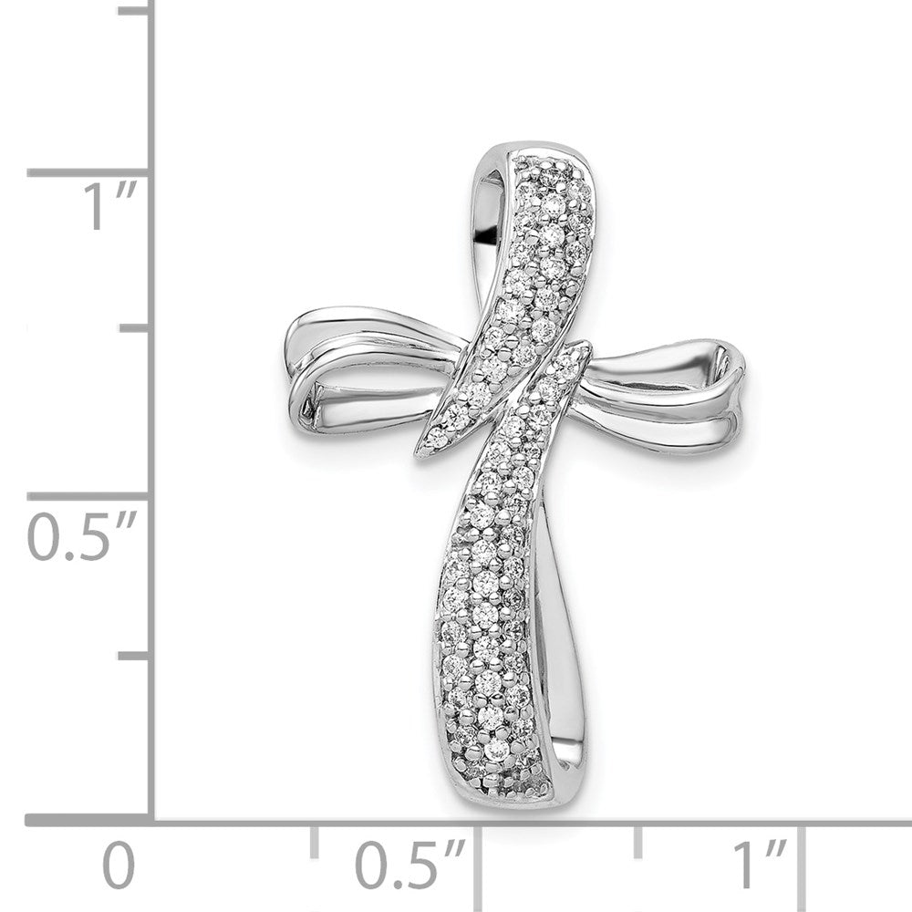 14k White Gold 1/4ct. Real Diamond Cross Chain Slide