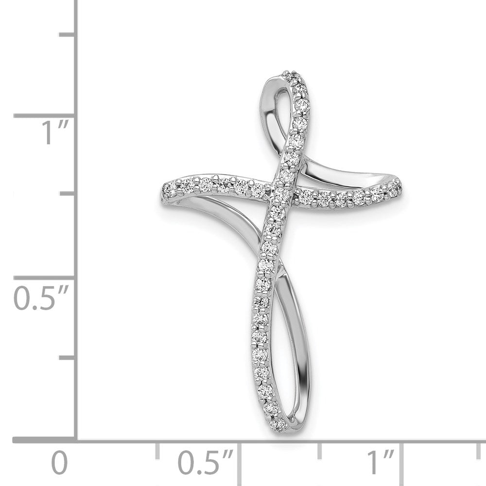 14k White Gold 1/5ct. Real Diamond Cross Chain Slide