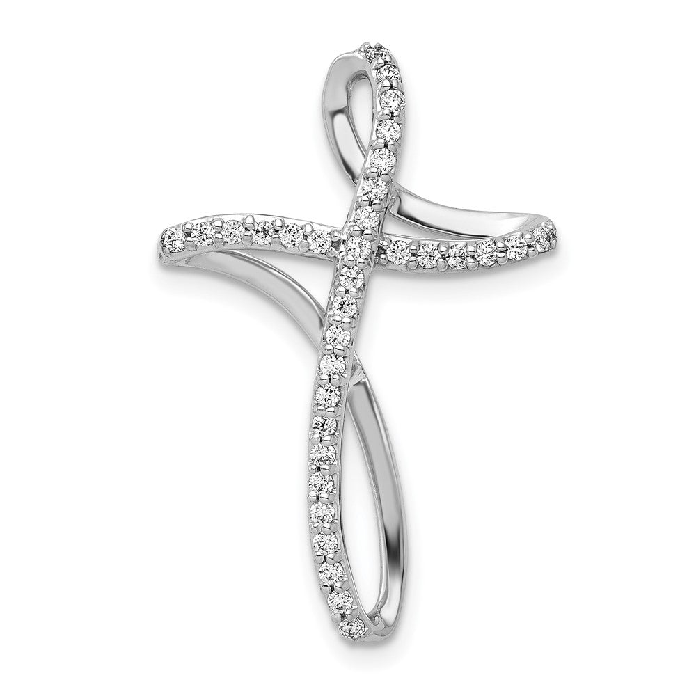 14k White Gold 1/5ct. Real Diamond Cross Chain Slide
