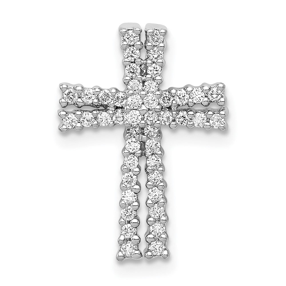 14k White Gold 1/4ct. Real Diamond Cross Chain Slide