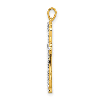 14k Yellow Gold & Rhodium .03ct. Real Diamond Cross Pendant