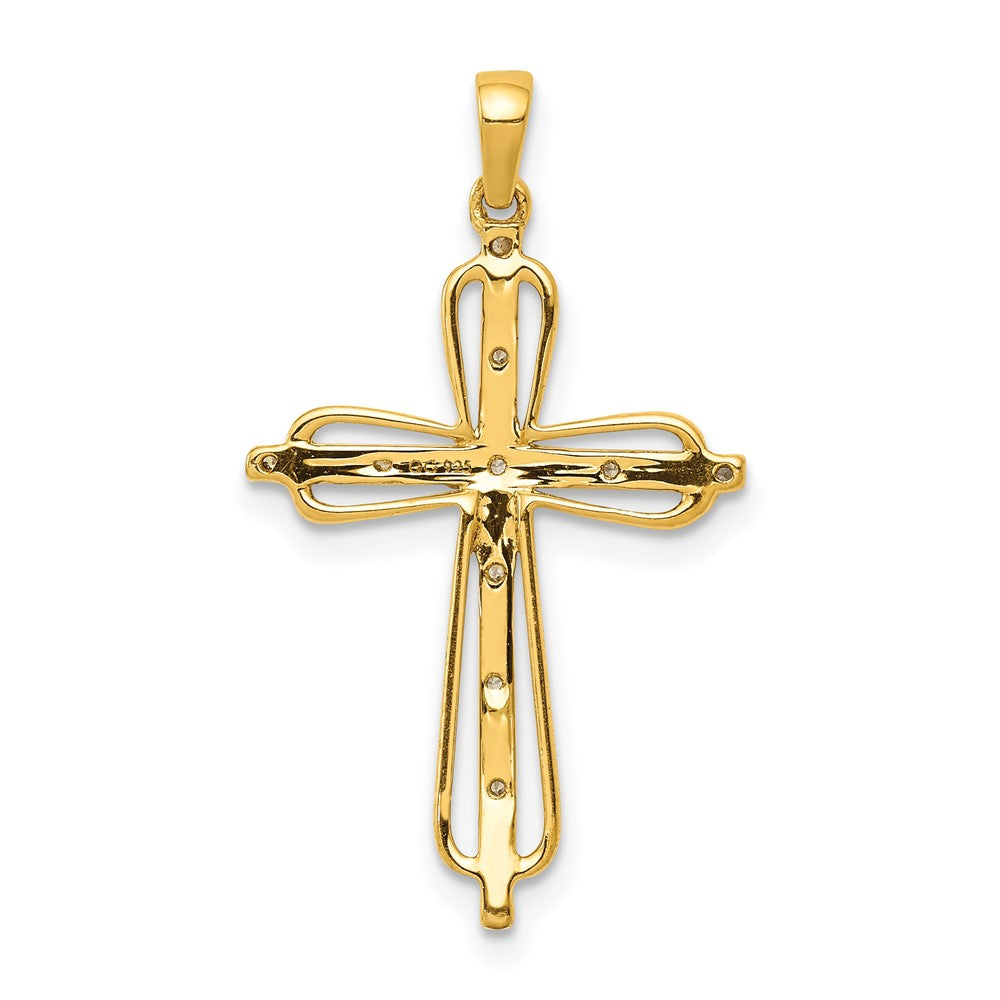 14k Yellow Gold & Rhodium .03ct. Real Diamond Cross Pendant