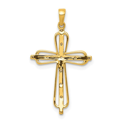 14k Yellow Gold & Rhodium .03ct. Real Diamond Cross Pendant