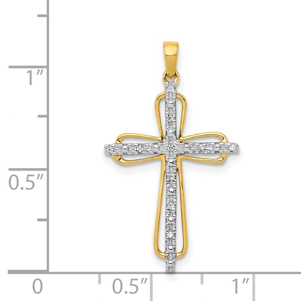 14k Yellow Gold & Rhodium .03ct. Real Diamond Cross Pendant