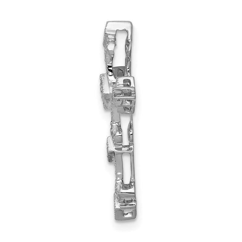 14k White Gold 1/6ct. Real Diamond Filigree Cross Chain Slide