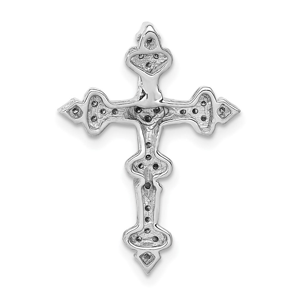 14k White Gold 1/6ct. Real Diamond Filigree Cross Chain Slide