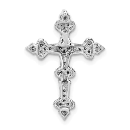 14k White Gold 1/6ct. Real Diamond Filigree Cross Chain Slide