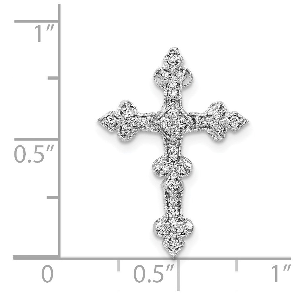 14k White Gold 1/6ct. Real Diamond Filigree Cross Chain Slide