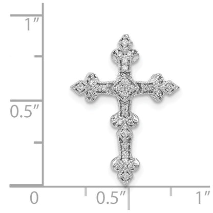 14k White Gold 1/6ct. Real Diamond Filigree Cross Chain Slide