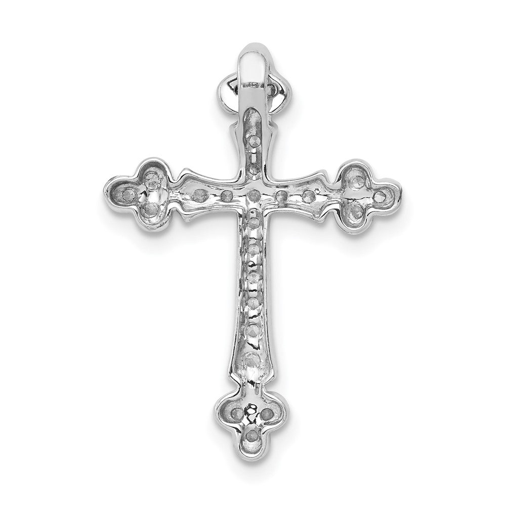 14k White Gold 1/4ct. Real Diamond Budded Cross Chain Slide
