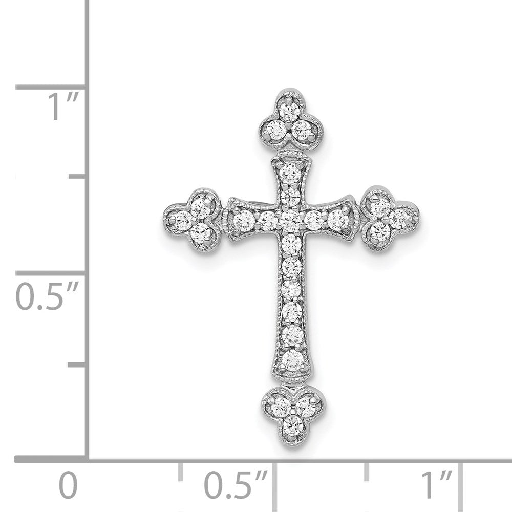 14k White Gold 1/4ct. Real Diamond Budded Cross Chain Slide