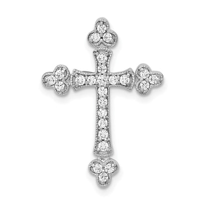 14k White Gold 1/4ct. Real Diamond Budded Cross Chain Slide