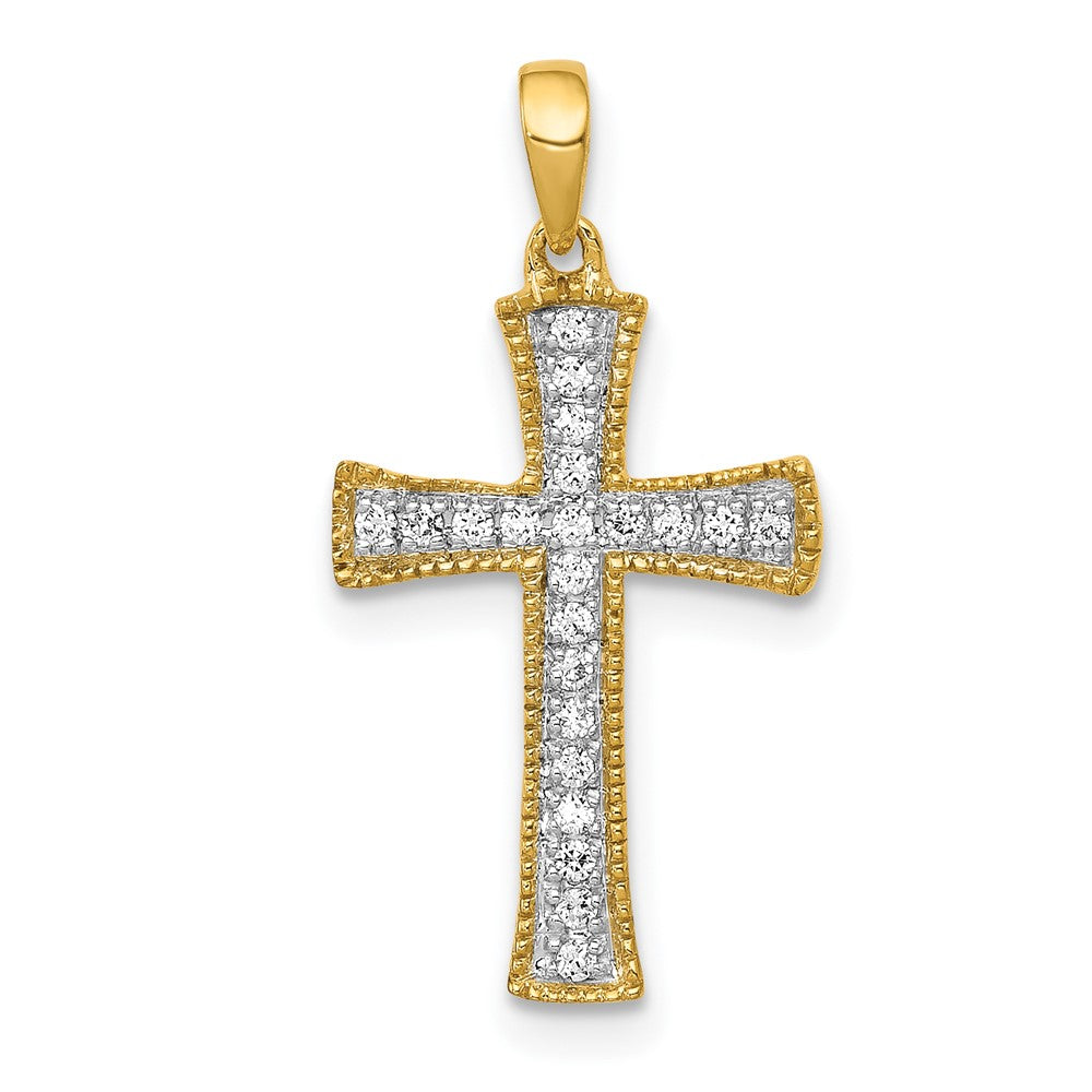 14K Yellow Gold 1/10ct. Real Diamond Cross Pendant
