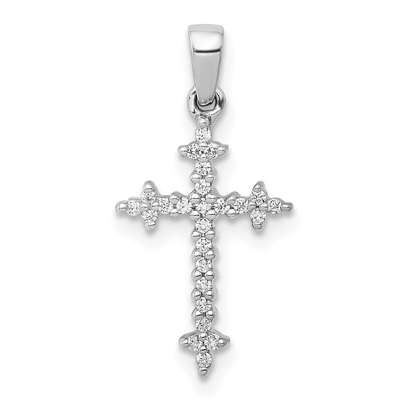 14k White Gold 1/10ct. Real Diamond Fleur e Lis Cross Pendant