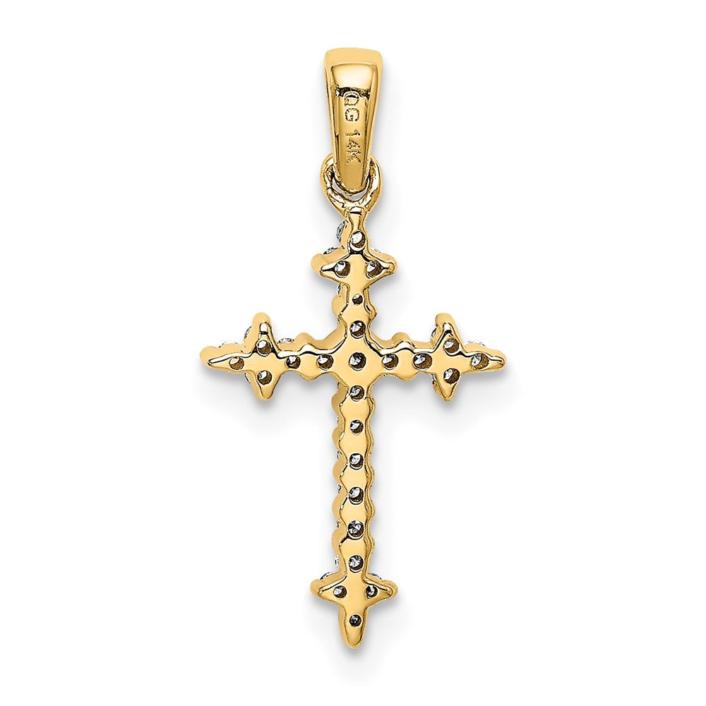 14k Yellow Gold and Rhodium 1/10ct. Real Diamond Fleur de Lis Cross Pendant