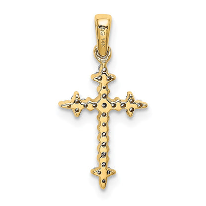 14k Yellow Gold and Rhodium 1/10ct. Real Diamond Fleur de Lis Cross Pendant